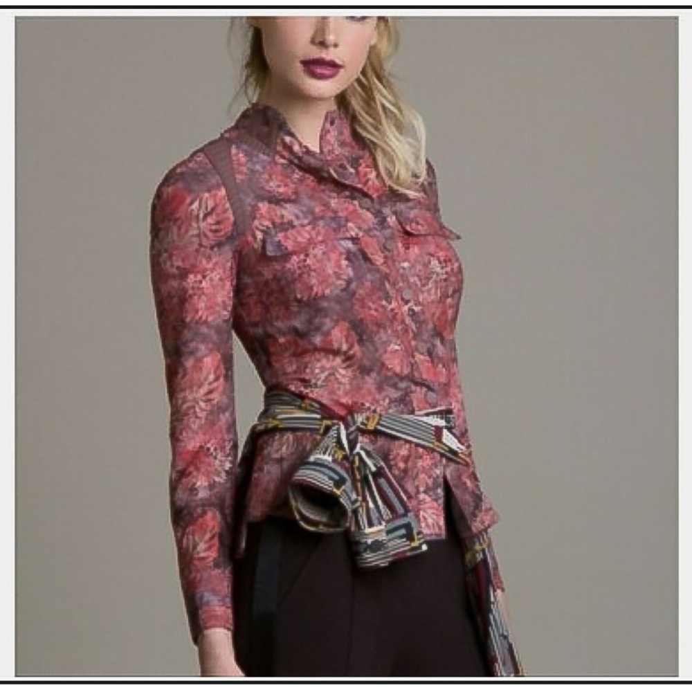Byron Lars Beauty Mark Floral Button Down Shirt Fall Print Long Sleeve Size 8